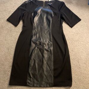 Elegant Black Dress with Faux Leather Detail